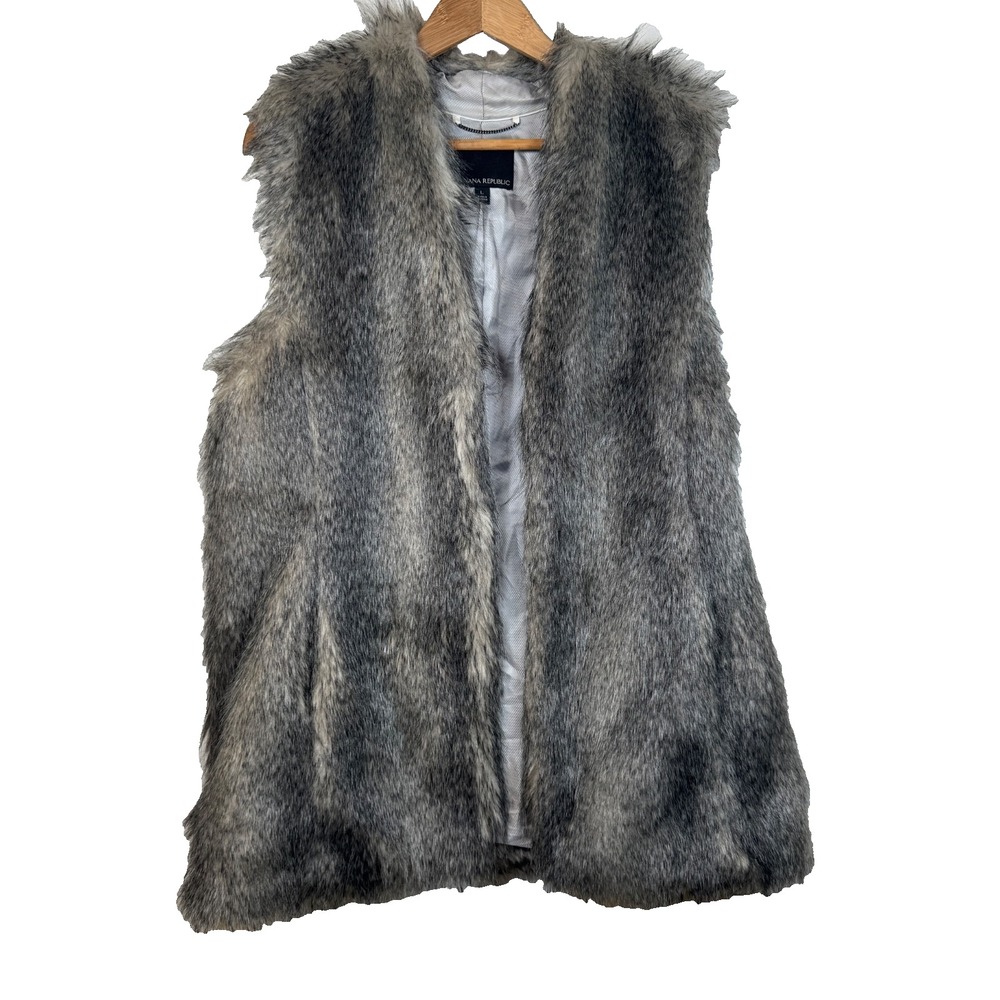 Banana Republic Faux Fur Vest Women's Size Large – Gray Winter Layering Piece